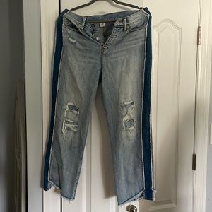 True Religion Sz 30 High Rise Button Fly Cropped Raw Hem Destroyed Jeans